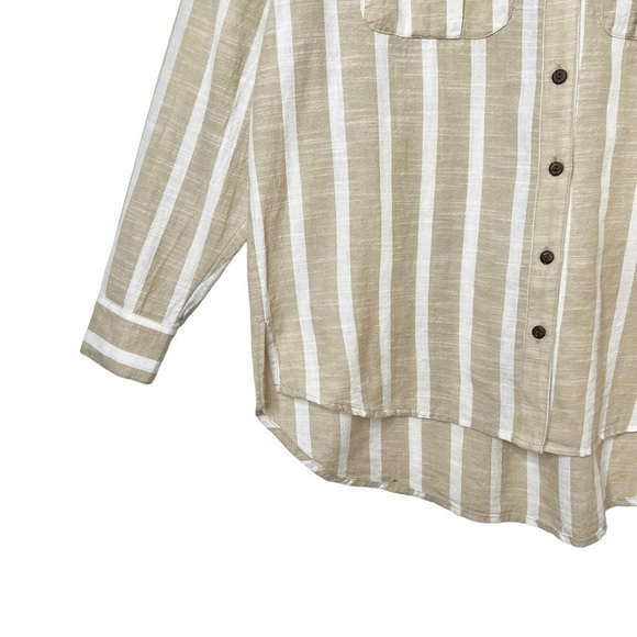 Urban Outfitters Women’s Tan White Striped Button Down Oversized Shirt Sz XS - Picture 5 of 12
